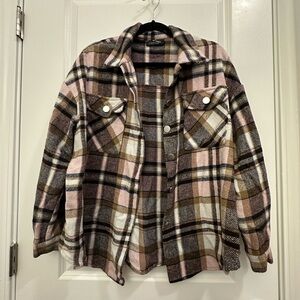Plaid Women's Jacket - Pink, Brown, and Cream